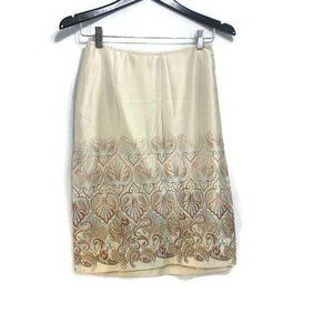 Y2K Cream Satin Skirt Small Paisley Print Sisley